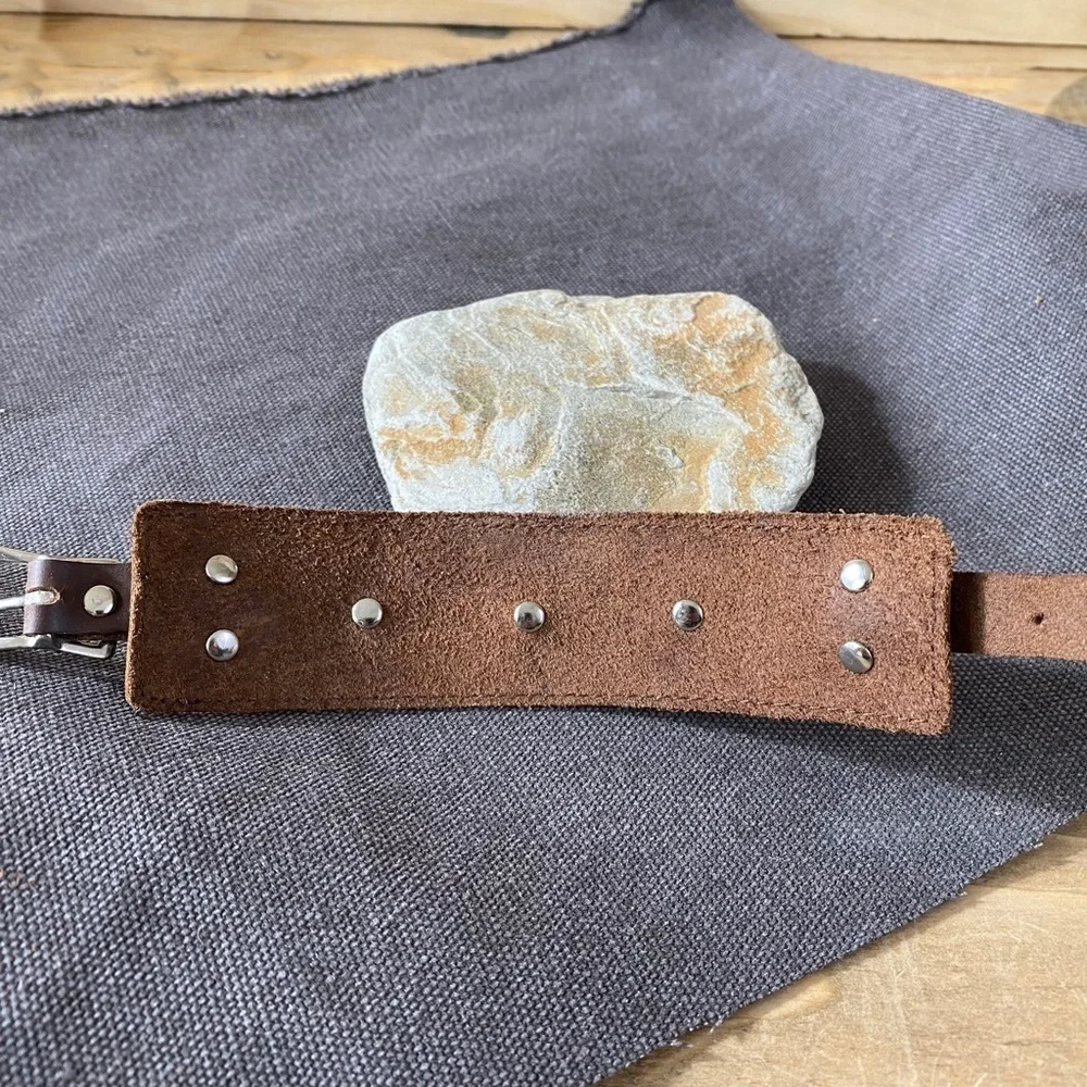Leather Cuff‎ Bracelet rhinestone Rivets Buckle Brown